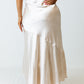 Beige Satin Split Ruffled High Waist Plus Size Skirt