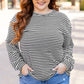 Black Stripe Drop Shoulder Puff Long Sleeve O Neck Plus Size T Shirt