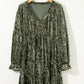 Jungle Green Plus Size Velvet Babydoll Mini Dress with Puff Sleeve