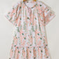 Pink Plus Size Floral Print Striped Detail Short Summer Dress