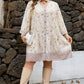 Khaki Plus Size Floral Print Striped Trim Patchwork Button Down A-line Dress