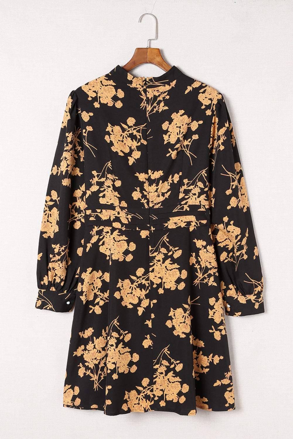 Black Plus Size Cut-out Neckline Long Sleeve Floral Dress