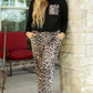 Black Leopard Patched Pocket Long Sleeve Top Plus Size Pants Set