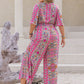 Plus Size Printed Half Sleeve Wide Leg Jumpsuit