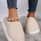 Pale Khaki Two-tone Knitted Warm Homewear Slippers