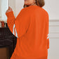 Orange Plus Size Varsity Striped Drop Shoulder Pullover Drawstring Elastic Waistband Short Set