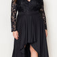 Black Plus Size High-Low Lace Contrast Evening Dress