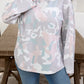 Green Plus Size Camouflage Print Drop Shoulder Loose Pullover Top