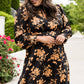 Black Plus Size Cut-out Neckline Long Sleeve Floral Dress