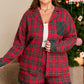 Red Plus Size Plaid Contrast Patchwork Long Sleeve Shirt and Shorts 2pcs Pajama Set