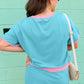 Turquoise Plus Size Contrast Trim T Shirt and Skirt Two Piece Set