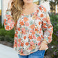 Khaki Plus Size Flower Print Square Neck Peplum Blouse