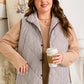 Brown Stripe Quilted Wavy Hem Snap Button Plus Size Vest