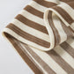 Brown Stripe Quarter Buttons Drop Sleeve Plus Size Hoodie