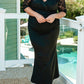 Black Lace Patchwork 3/4 Sleeve Pleated Plus Size Dress