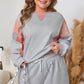 Light Grey Uneven Hem Colorblock Pullover Casual Shorts Plus Size 2pcs Outfit