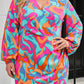 Multicolor Plus Size Abstract Print Pleated Surplice Long Sleeve Dress