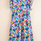 Blue Geometric Print Ruffled Short Sleeve Plus Size Tiered Maxi Dress