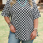 Black Checkered Print Side Slits O Neck Plus Size T Shirt