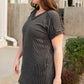 Carbon Grey Corded V Neck Plus Size T Shirt Dress with Pockets