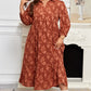 Cinnamon Plus Size Textured 3D Flower Pattern Ruffle Hem 3/4 Sleeve Long Dress