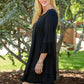 Black Plus Size Ruffled Trim 3/4 Sleeve Dress