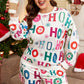 White Plus Size Christmas Ho Ho Ho Print Long Sleeve Top and Shorts 2pc Lounge Set