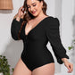 Plus Size Tied Deep V Balloon Sleeve One-Piece Swimsuit