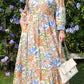 Khaki Floral Print 3/4 Sleeves Tiered Plus Size Long Dress