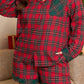 Red Plus Size Plaid Contrast Patchwork Long Sleeve Shirt and Shorts 2pcs Pajama Set