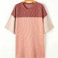 Rose Pink Plus Size Ribbed Colorblock T-shirt