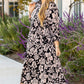 Black Plus Size Floral Printed Puff Sleeve Collared Maxi Dress