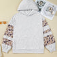 Light Grey Camouflage Patchwork Asymmetric Sleeve Plus Size Hoodie