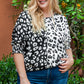 Black Plus Size Contrast Leopard Half Sleeve Blouse