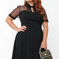 Black Plus Size Collared Mesh Yoke Fit Flare Dress