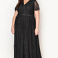 Black Eyelash Lace Short Sleeve Curvy Maxi Dress