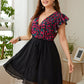 Plus Size Floral Surplice Neck Flutter Sleeve Dress