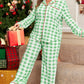 Green Plaid Print Contrast Trim Long Sleeve Plus Size Pajama Set
