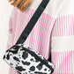 White Cow Pattern Print Buckle Wide Belt Inclined Shoulder Bag