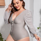 Plus Size Tied Deep V Balloon Sleeve One-Piece Swimsuit