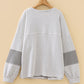Beige Plus Size Dot Print Striped Patchwork Long Sleeve Henley Top