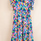 Blue Geometric Print Ruffled Short Sleeve Plus Size Tiered Maxi Dress