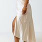 Beige Satin Split Ruffled High Waist Plus Size Skirt