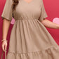 Dark Khaki Plus Size Textured Ruffled Short Sleeve Dress