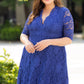 Blue Plus Size Half Sleeve Lined Lace Midi Dress