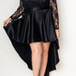 Black Plus Size Sheer Lace Splice High Low Satin Dress