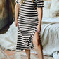 Black Plus Size Striped Print Long T-shirt Dress