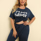 Plus Size PEACE FOREVER Short Sleeve Top and Pants Set