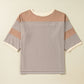 Khaki Stripe Patchwork Bracelet Sleeve Plus Size T Shirt