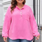 Bonbon Half Buttons Chest Pocket Drop Sleeve Plus Size Top